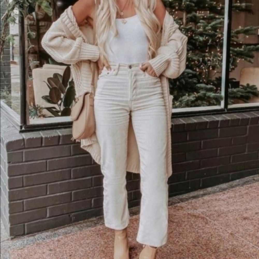 Levi's Wedgie Fit Straight Leg Corduroy Cord High Rise Waisted Jean Pants Tofu - Picture 11 of 11